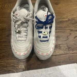 Nike Kids Shoes - White with Blue and Grey Laces